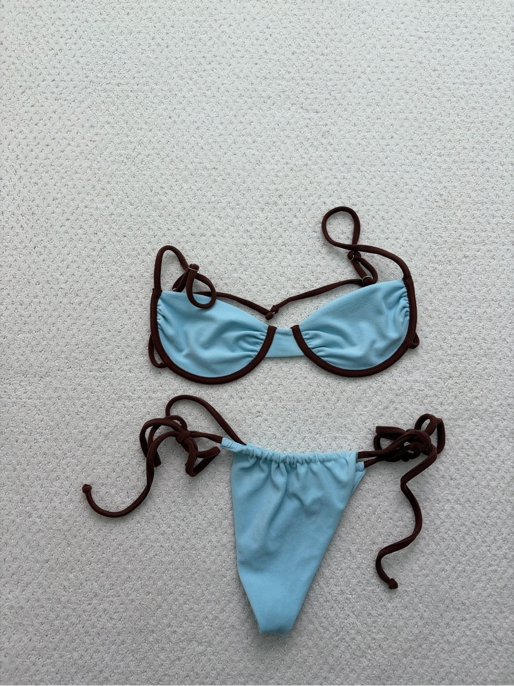 Frankie's Bikinis Blue with Brown Trim Women’s Bikini Large